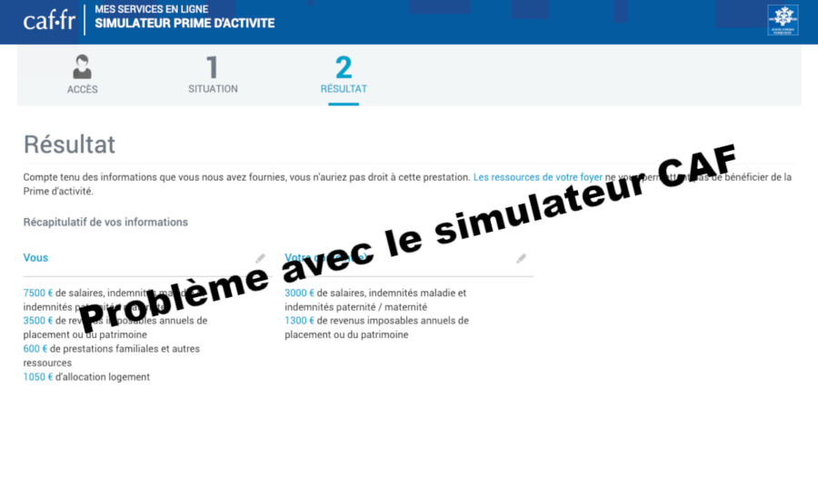 problème simulateur caf prime d'activité